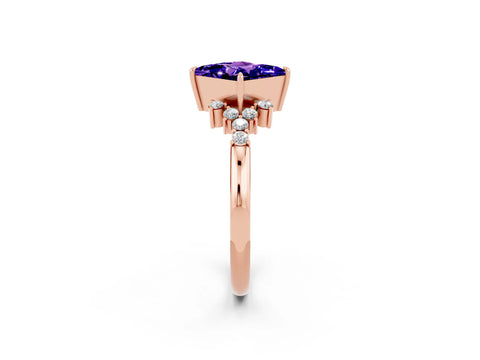Rose gold Princess Cut Tanzanite Ring with Side Stones and Four-Prong Setting_38