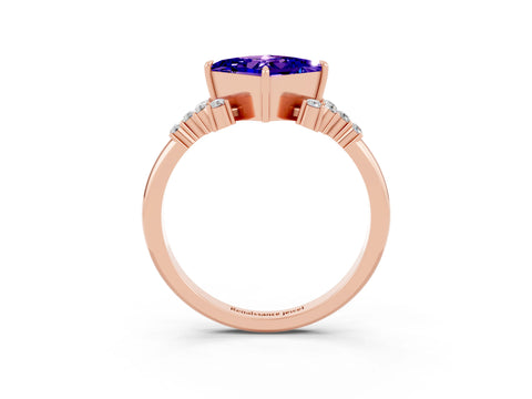 Rose gold Princess Cut Tanzanite Ring with Side Stones and Four-Prong Setting_39