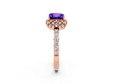 Rose gold Princess Cut Tanzanite Scalloped Halo Engagement Ring with Round Shared Prong Band_14