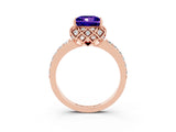 Rose gold Princess Cut Tanzanite Scalloped Halo Engagement Ring with Round Shared Prong Band_15