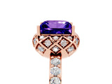Rose gold Princess Cut Tanzanite Scalloped Halo Engagement Ring with Round Shared Prong Band_17