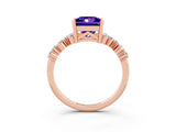 Rose gold Princess Cut Tanzanite Scattered Round Accent Ring with Prong Setting_15