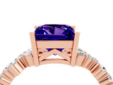 Rose gold Princess Cut Tanzanite Scattered Round Accent Ring with Prong Setting_16
