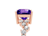 Rose gold Princess Cut Tanzanite Scattered Round Accent Ring with Prong Setting_17