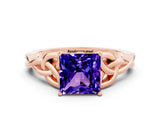 Rose gold Princess Cut Tanzanite Solitaire Celtic Knot Ring with Four-Prong Setting_12