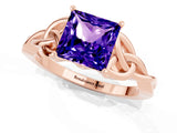 Rose gold Princess Cut Tanzanite Solitaire Celtic Knot Ring with Four-Prong Setting_13
