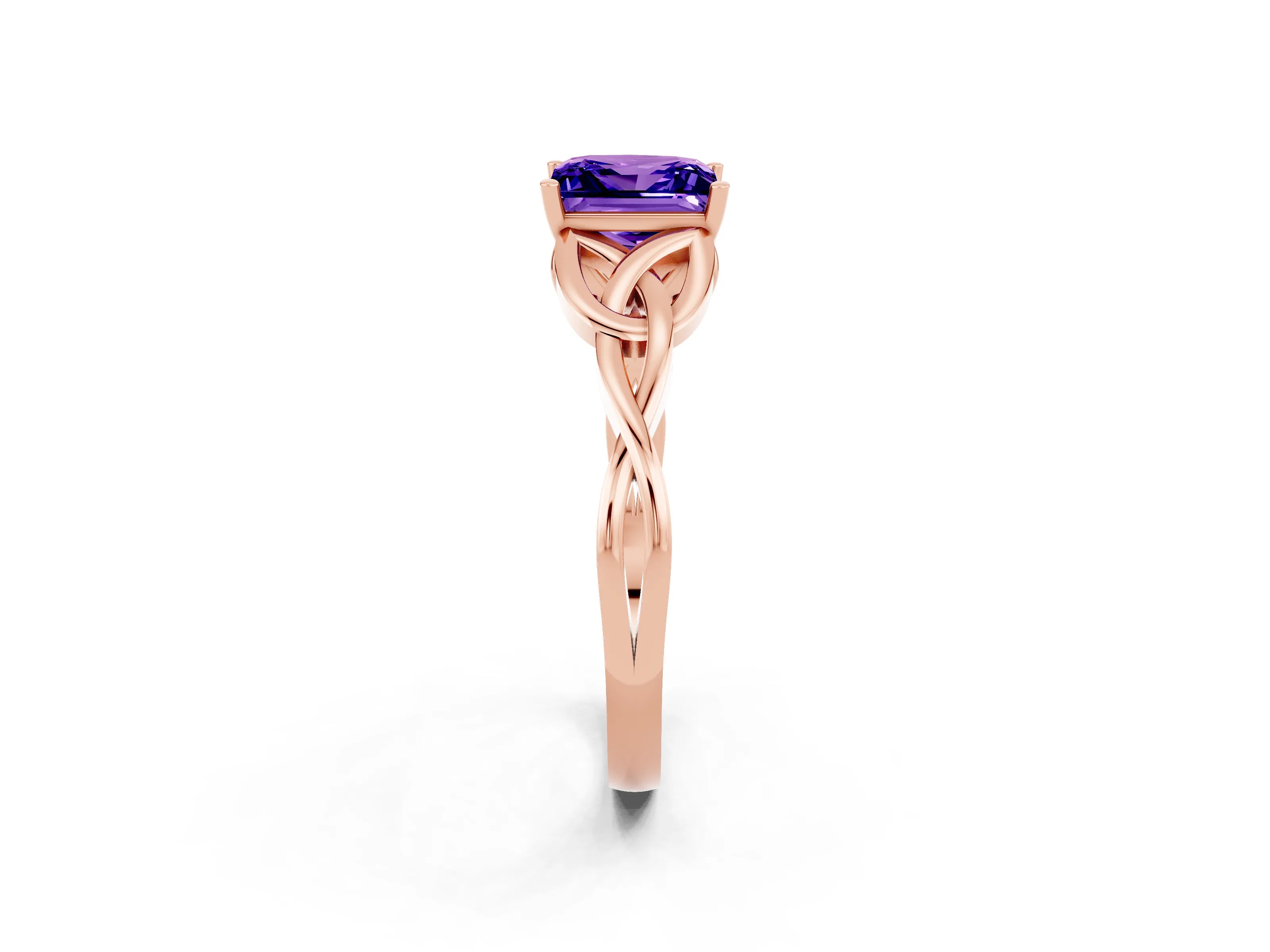 Rose gold Princess Cut Tanzanite Solitaire Celtic Knot Ring with Four-Prong Setting_14