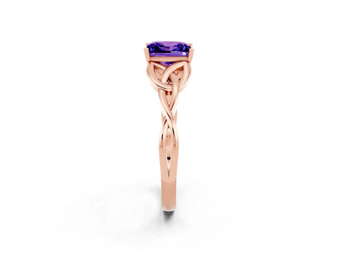 Rose gold Princess Cut Tanzanite Solitaire Celtic Knot Ring with Four-Prong Setting_14