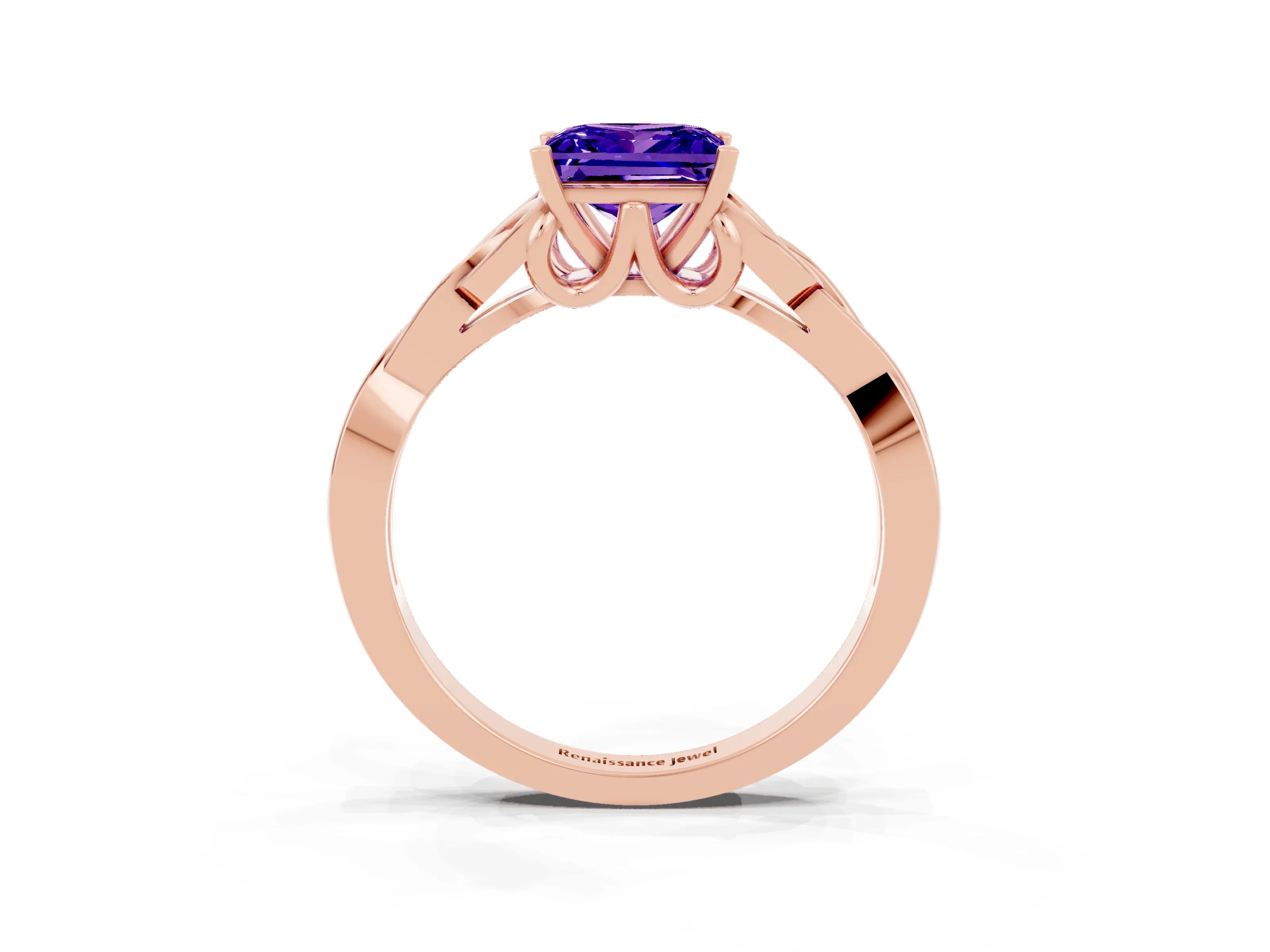 Rose gold Princess Cut Tanzanite Solitaire Celtic Knot Ring with Four-Prong Setting_15