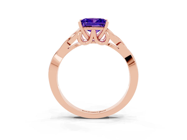 Rose gold Princess Cut Tanzanite Solitaire Celtic Knot Ring with Four-Prong Setting