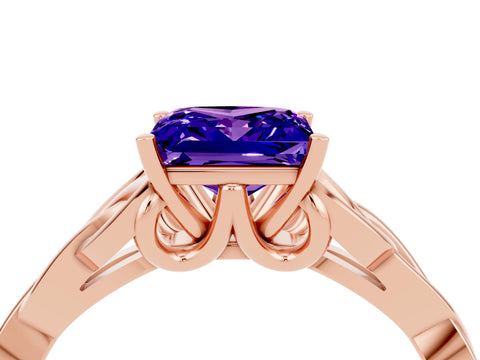 Rose gold Princess Cut Tanzanite Solitaire Celtic Knot Ring with Four-Prong Setting_16