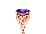 Rose gold Princess Cut Tanzanite Solitaire Celtic Knot Ring with Four-Prong Setting_17