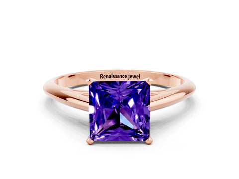 Rose gold Princess Cut Tanzanite Solitaire Engagement Ring with Cathedral Setting and Four-Prong Mount_12