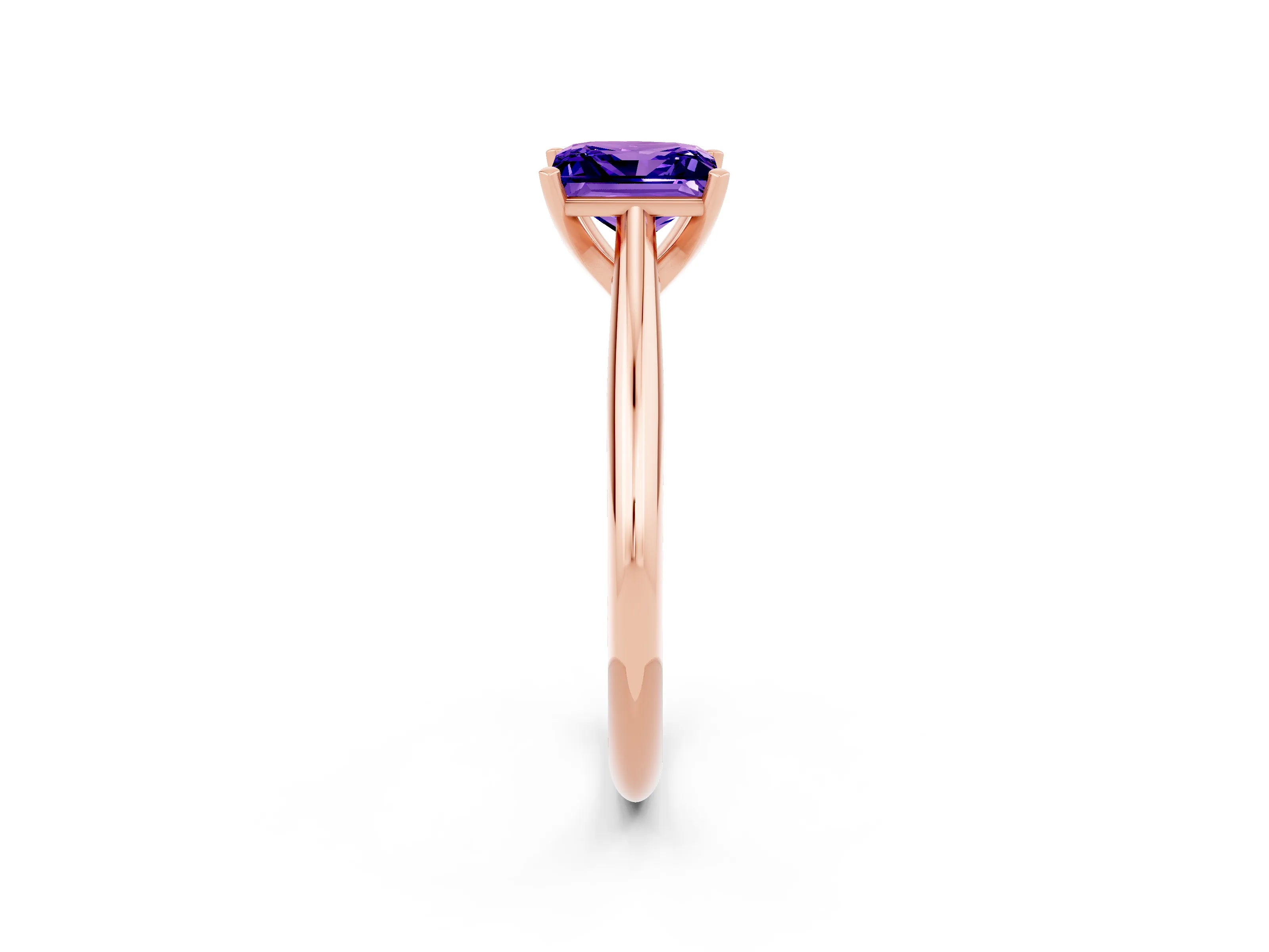 Rose gold Princess Cut Tanzanite Solitaire Engagement Ring with Cathedral Setting and Four-Prong Mount_14
