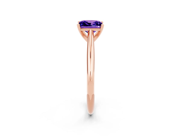 Rose gold Princess Cut Tanzanite Solitaire Engagement Ring with Cathedral Setting and Four-Prong Mount