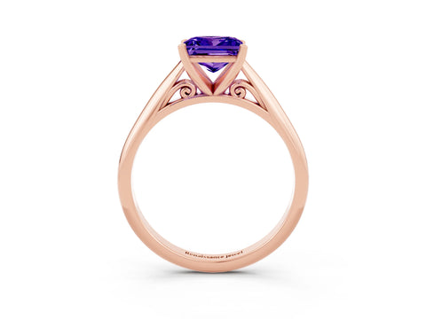 Rose gold Princess Cut Tanzanite Solitaire Engagement Ring with Cathedral Setting and Four-Prong Mount_15