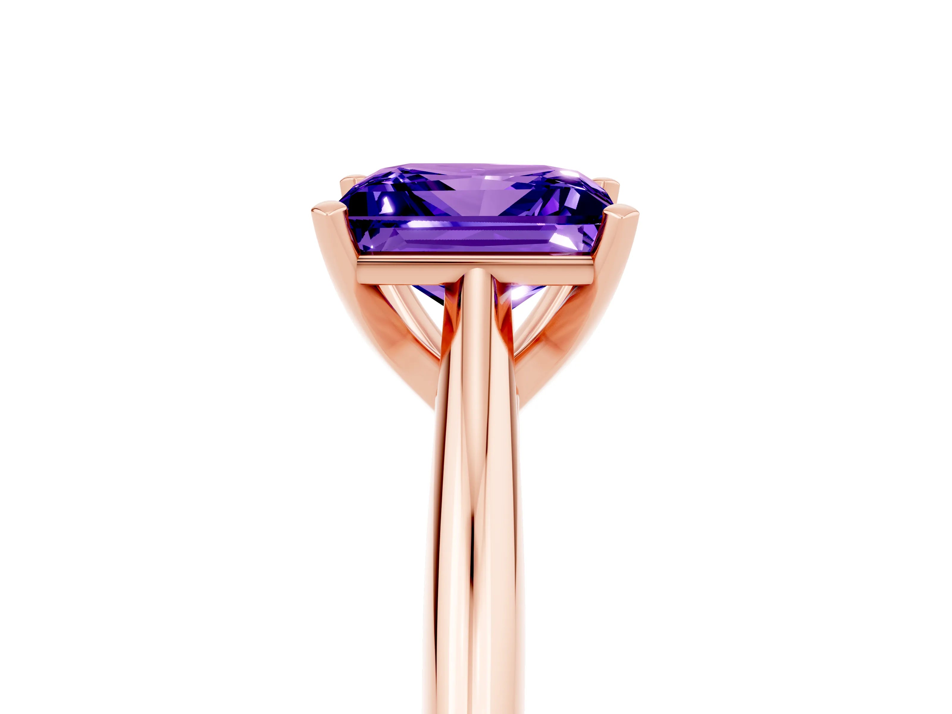 Rose gold Princess Cut Tanzanite Solitaire Engagement Ring with Cathedral Setting and Four-Prong Mount_17