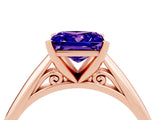 Rose gold Princess Cut Tanzanite Solitaire Engagement Ring with Cathedral Setting and Four-Prong Mount_70