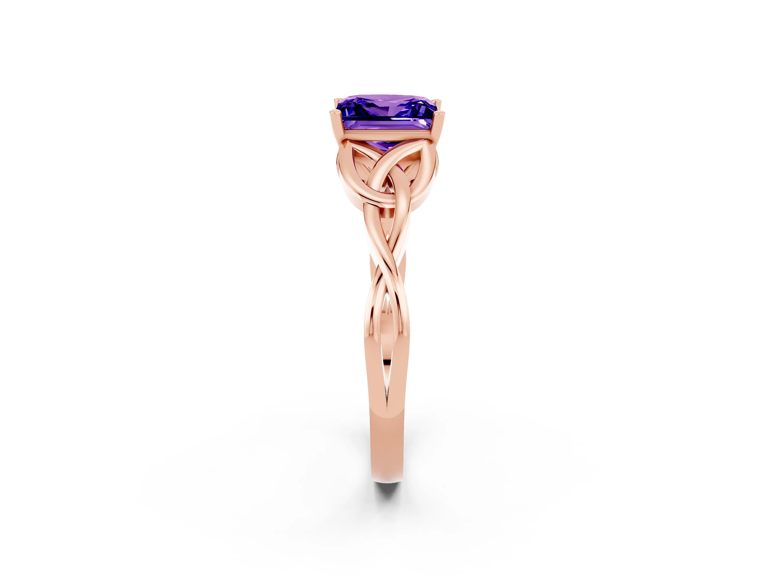Rose gold Princess Cut Tanzanite Solitaire Engagement Ring with Celtic Knot Band and Four-Prong Setting_2