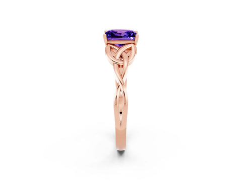 Rose gold Princess Cut Tanzanite Solitaire Engagement Ring with Celtic Knot Band and Four-Prong Setting_2