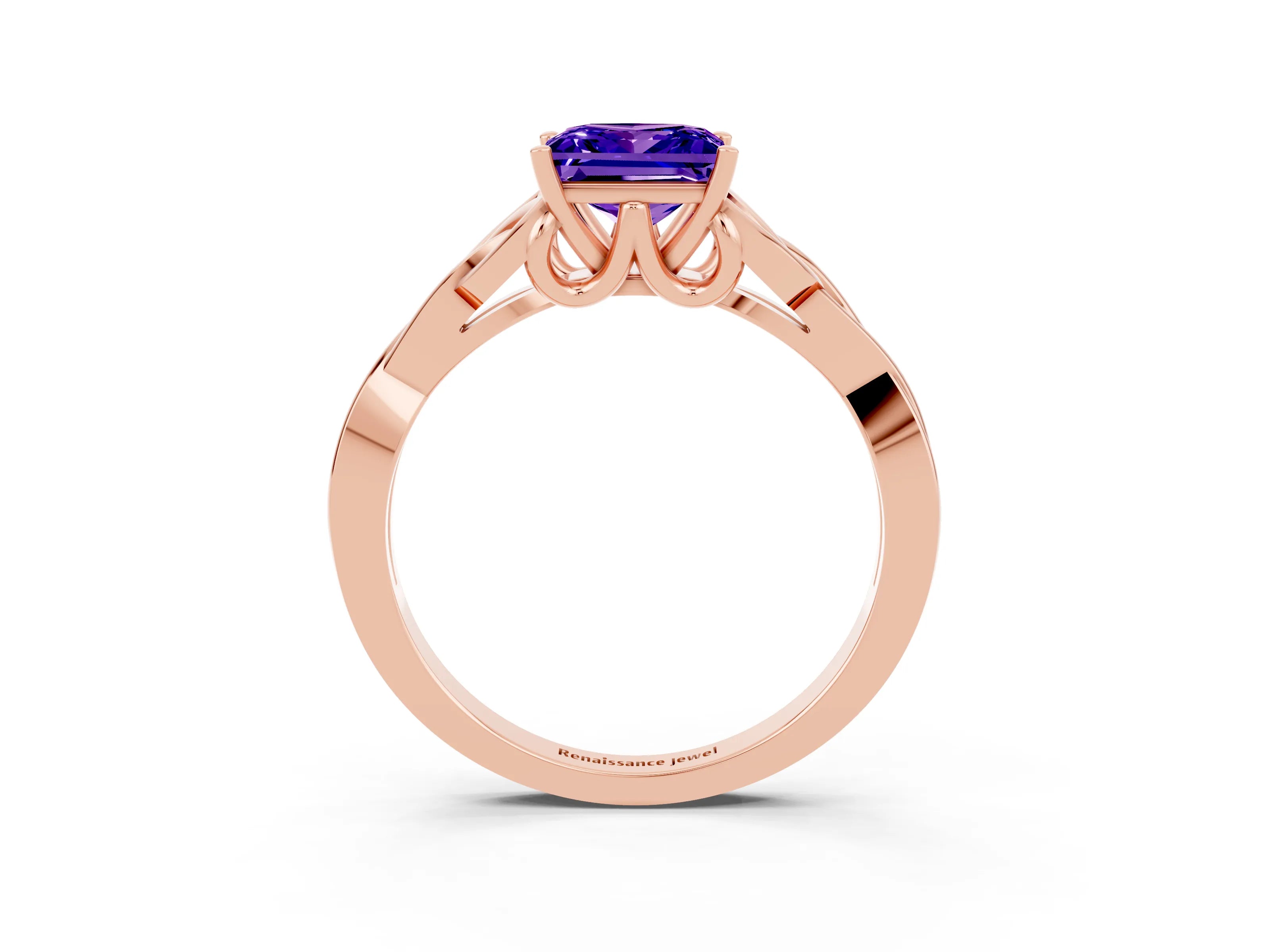 Rose gold Princess Cut Tanzanite Solitaire Engagement Ring with Celtic Knot Band and Four-Prong Setting_3