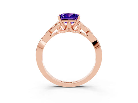 Rose gold Princess Cut Tanzanite Solitaire Engagement Ring with Celtic Knot Band and Four-Prong Setting_3