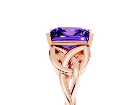 Rose gold Princess Cut Tanzanite Solitaire Engagement Ring with Celtic Knot Band and Four-Prong Setting_5