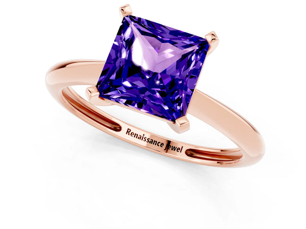 Rose gold Princess Cut Tanzanite Solitaire Engagement Ring with Classic Band and Four-Prong Setting