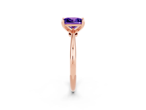 Rose gold Princess Cut Tanzanite Solitaire Engagement Ring with Classic Band and Four-Prong Setting