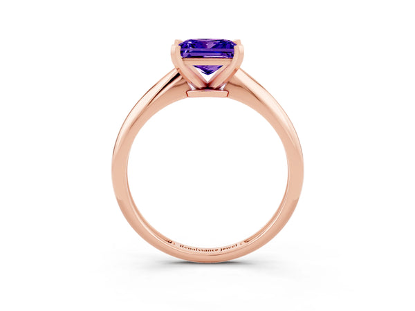 Rose gold Princess Cut Tanzanite Solitaire Engagement Ring with Classic Band and Four-Prong Setting