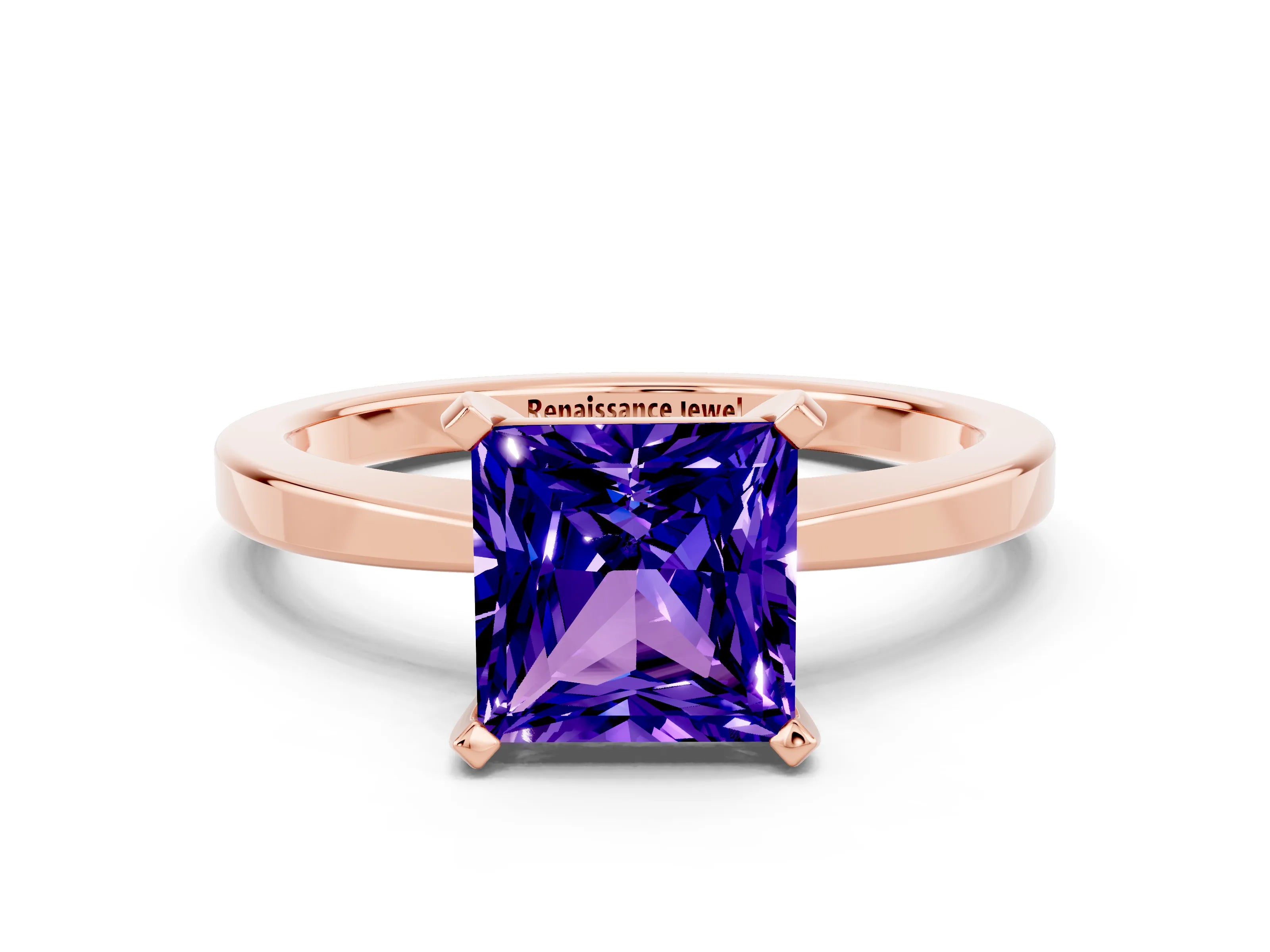 Rose gold Princess Cut Tanzanite Solitaire Engagement Ring with Classic Band and Four-Prong Setting_24