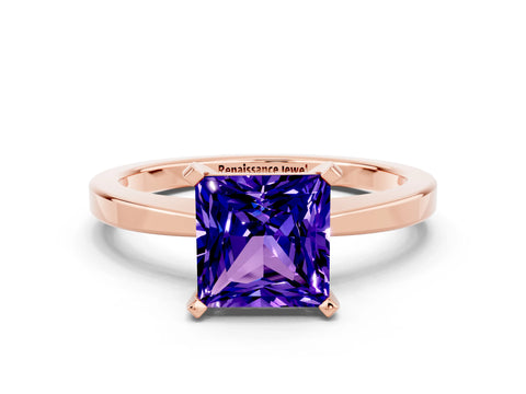 Rose gold Princess Cut Tanzanite Solitaire Engagement Ring with Classic Band and Four-Prong Setting_24