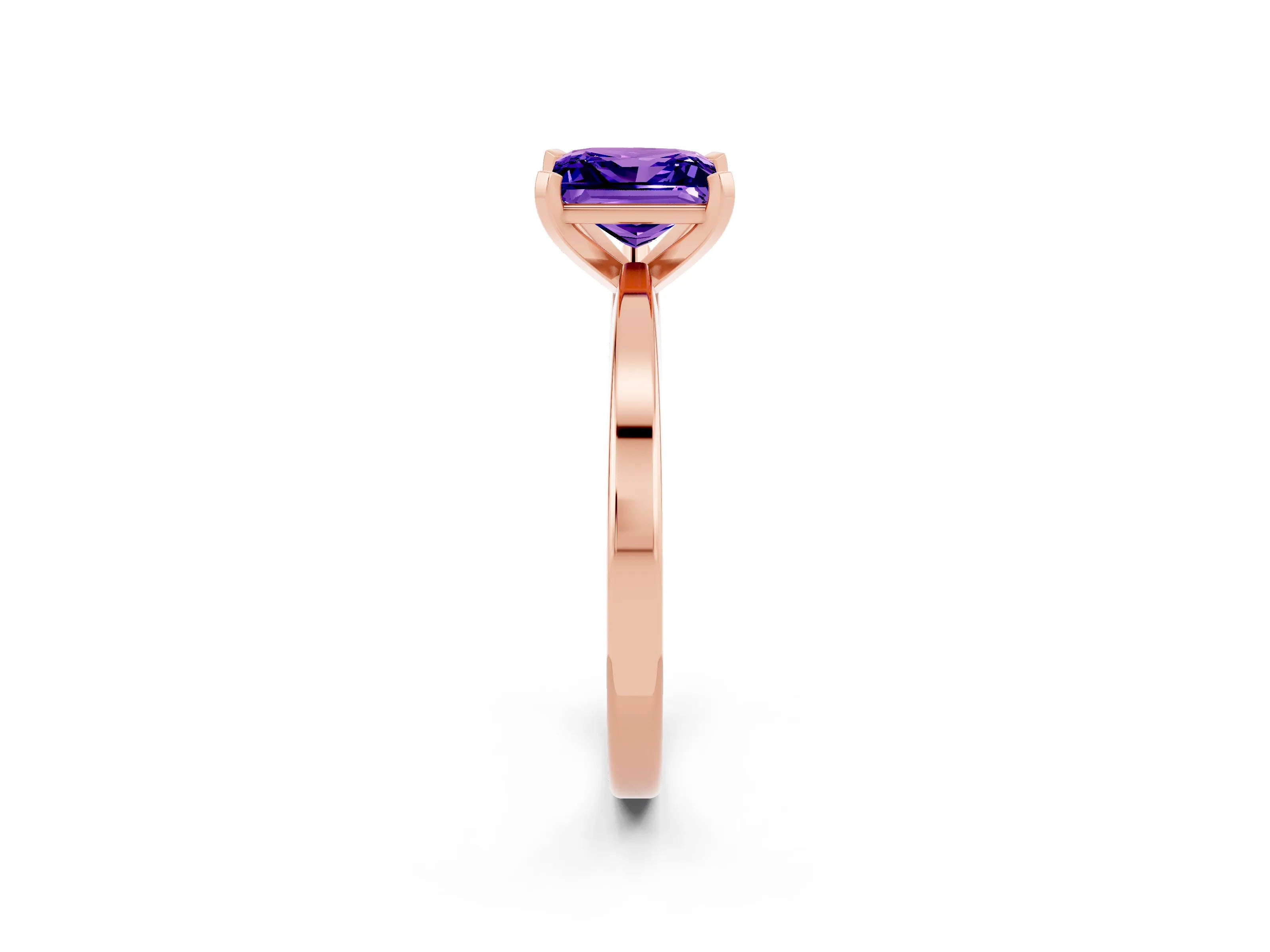 Rose gold Princess Cut Tanzanite Solitaire Engagement Ring with Classic Band and Four-Prong Setting_26