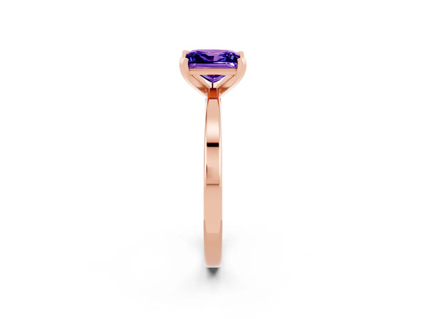 Rose gold Princess Cut Tanzanite Solitaire Engagement Ring with Classic Band and Four-Prong Setting
