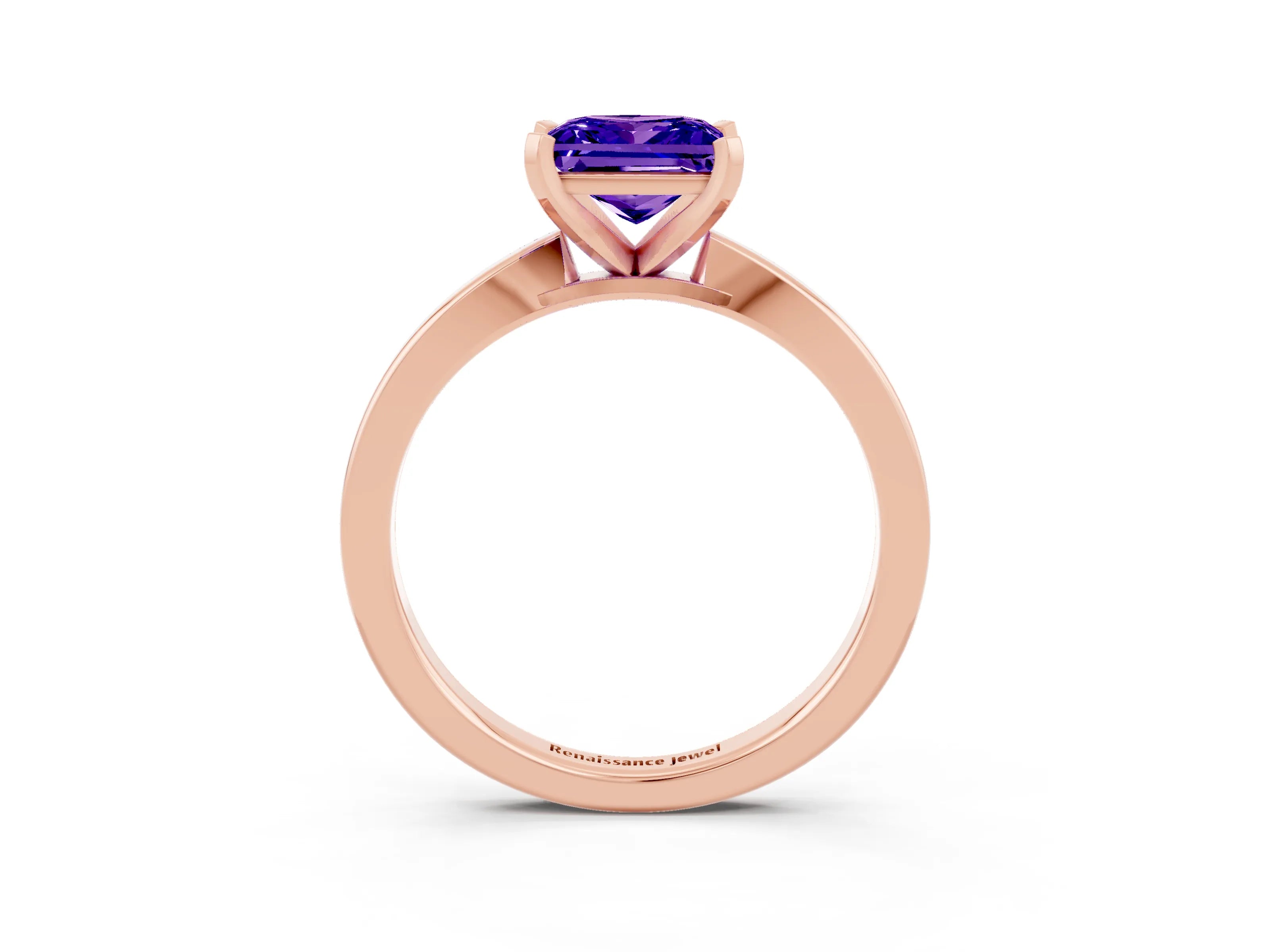 Rose gold Princess Cut Tanzanite Solitaire Engagement Ring with Classic Band and Four-Prong Setting_27