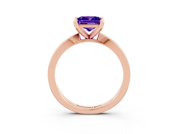 Rose gold Princess Cut Tanzanite Solitaire Engagement Ring with Classic Band and Four-Prong Setting