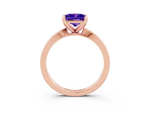 Rose gold Princess Cut Tanzanite Solitaire Engagement Ring with Classic Band and Four-Prong Setting_27