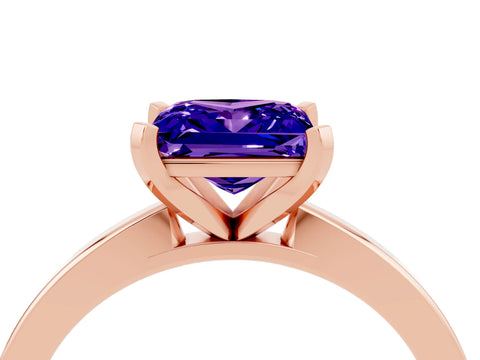 Rose gold Princess Cut Tanzanite Solitaire Engagement Ring with Classic Band and Four-Prong Setting_28