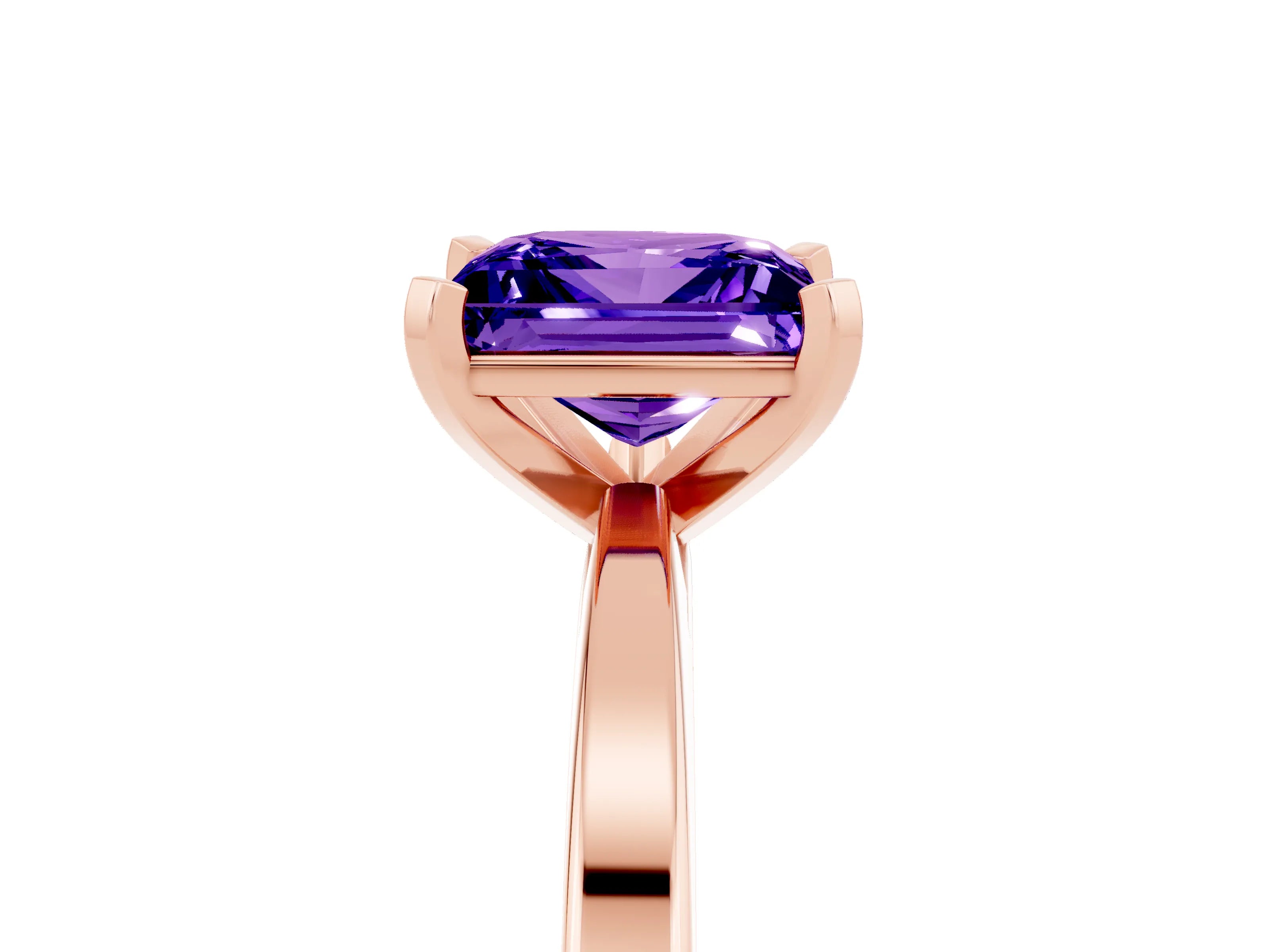 Rose gold Princess Cut Tanzanite Solitaire Engagement Ring with Classic Band and Four-Prong Setting_29