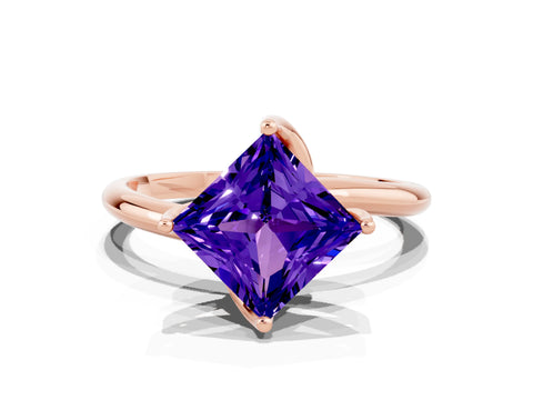 Rose gold Princess Cut Tanzanite Solitaire Engagement Ring with Four-Prong Setting and Classic Band_12