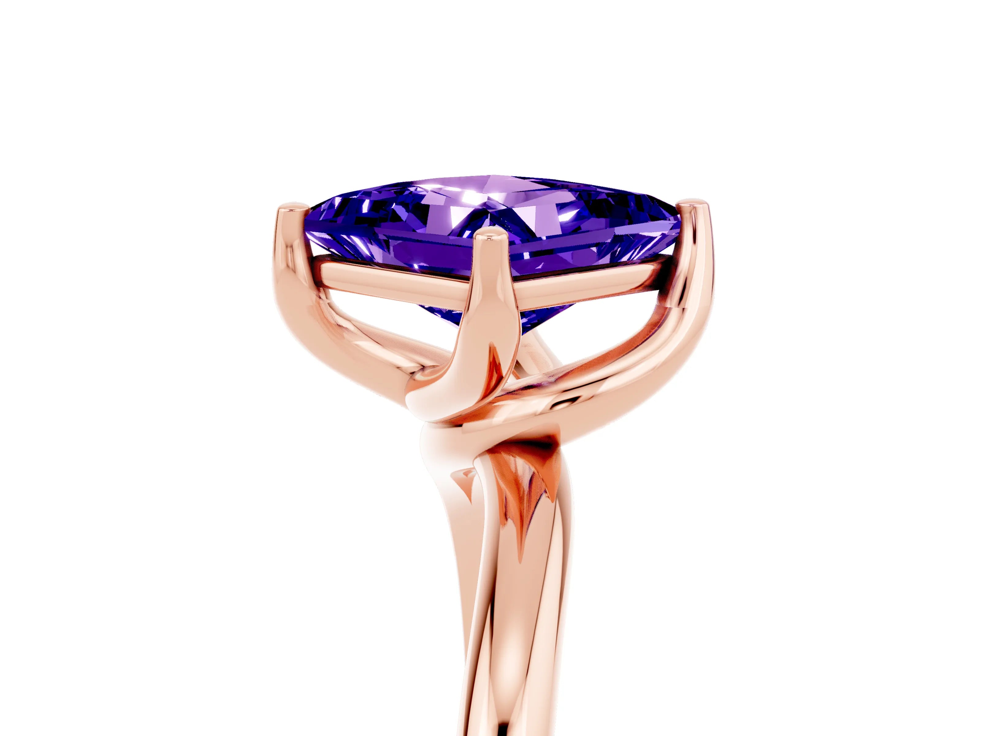 Rose gold Princess Cut Tanzanite Solitaire Engagement Ring with Four-Prong Setting and Classic Band_17