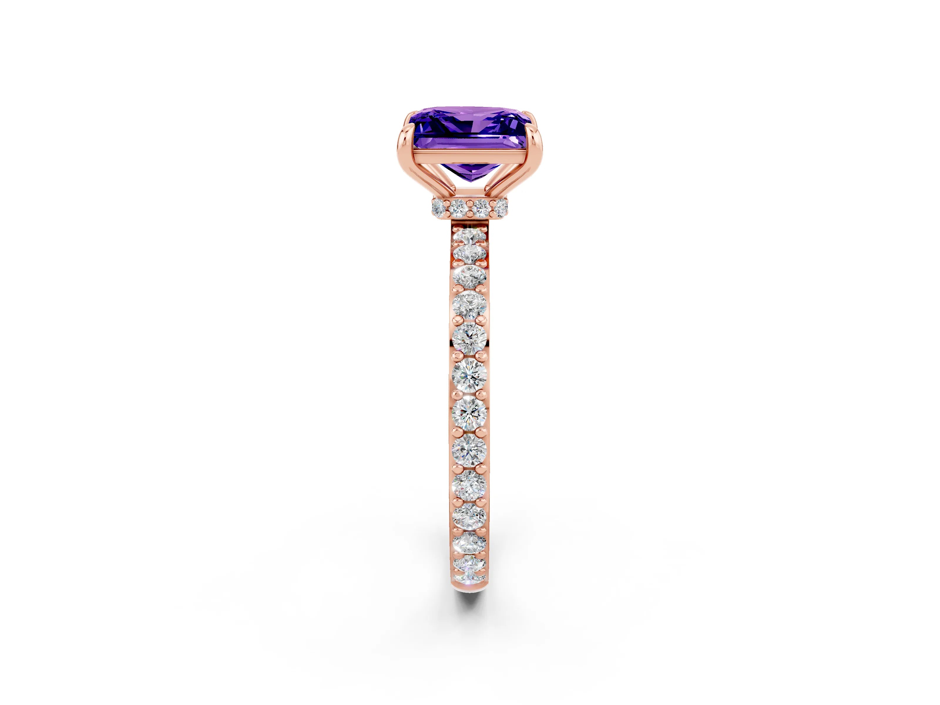 Rose gold Princess Cut Tanzanite Solitaire Engagement Ring with Pavé Band and Four-Prong Setting_2