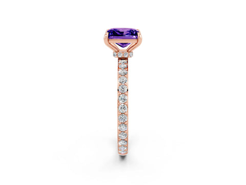 Rose gold Princess Cut Tanzanite Solitaire Engagement Ring with Pavé Band and Four-Prong Setting_2