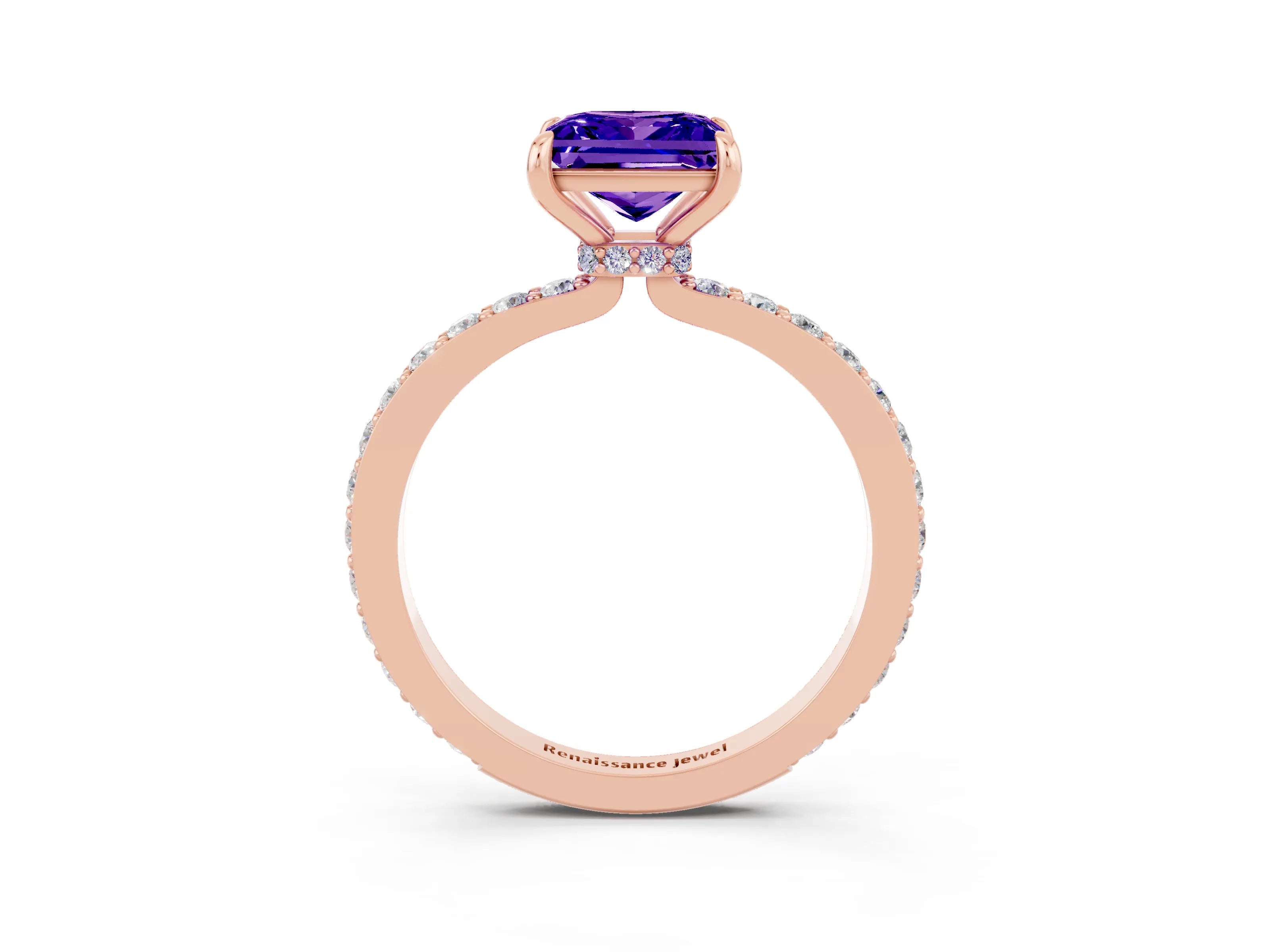 Rose gold Princess Cut Tanzanite Solitaire Engagement Ring with Pavé Band and Four-Prong Setting_3