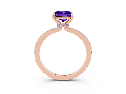 Rose gold Princess Cut Tanzanite Solitaire Engagement Ring with Pavé Band and Four-Prong Setting_3