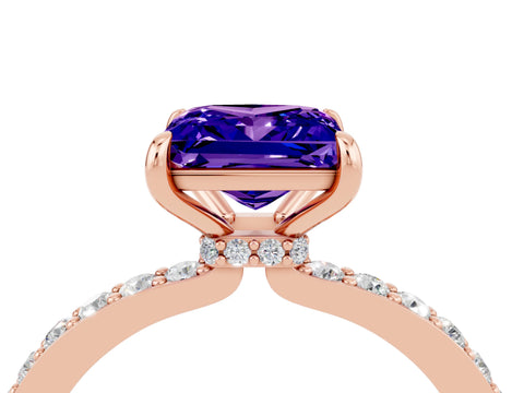 Rose gold Princess Cut Tanzanite Solitaire Engagement Ring with Pavé Band and Four-Prong Setting_4