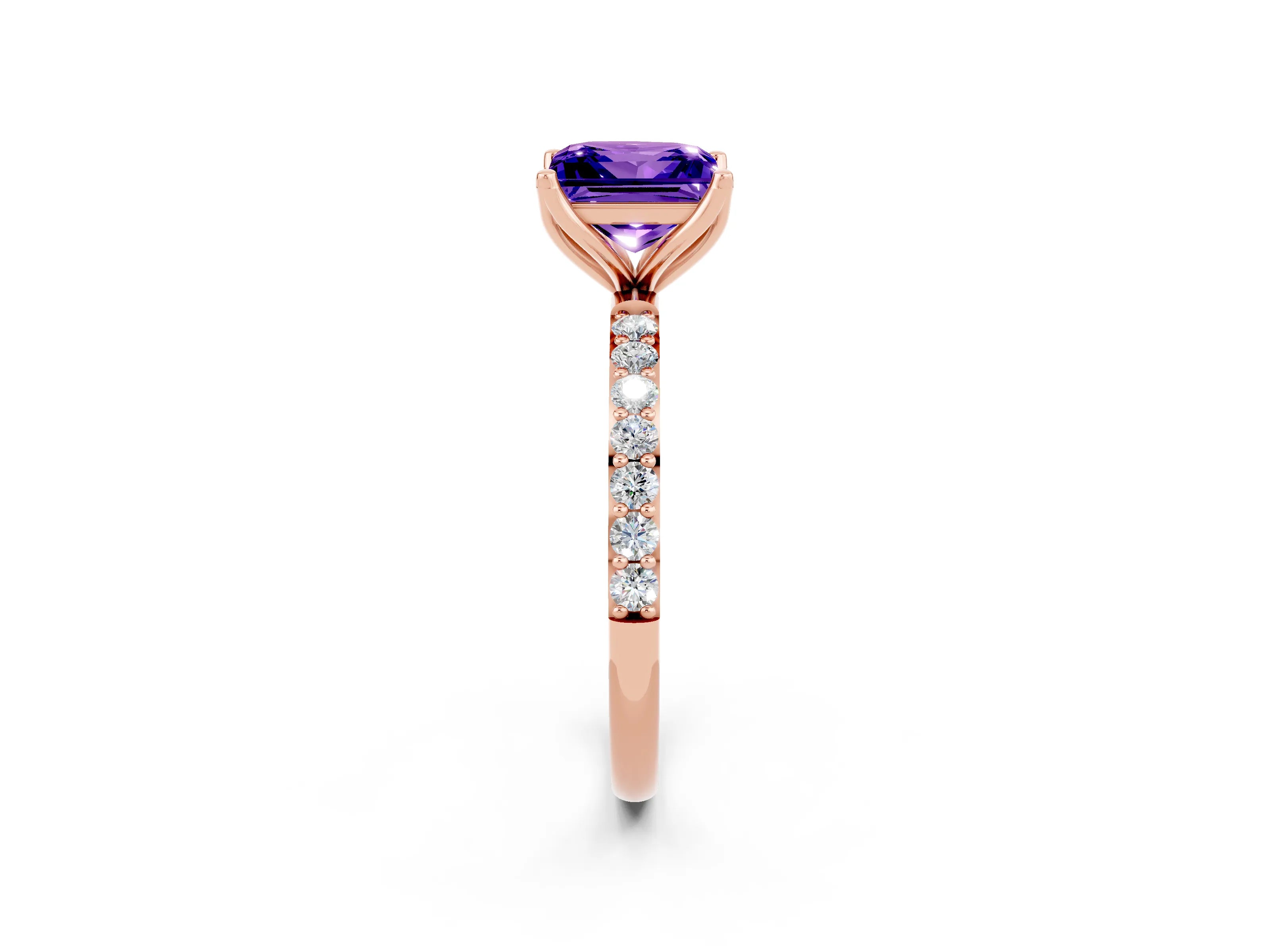 Rose gold Princess Cut Tanzanite Solitaire Engagement Ring with Pavé Band and Prong Setting_2