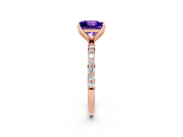 Rose gold Princess Cut Tanzanite Solitaire Engagement Ring with Round  Pavé Band and Prong Setting
