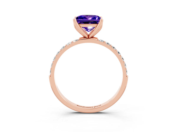 Rose gold Princess Cut Tanzanite Solitaire Engagement Ring with Round  Pavé Band and Prong Setting