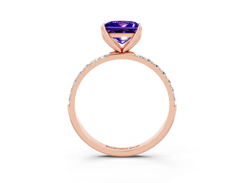 Rose gold Princess Cut Tanzanite Solitaire Engagement Ring with Pavé Band and Prong Setting_3